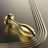 Tapón anal de acero inoxidable dorado con perla rosa para expansión anal masculina y femenina